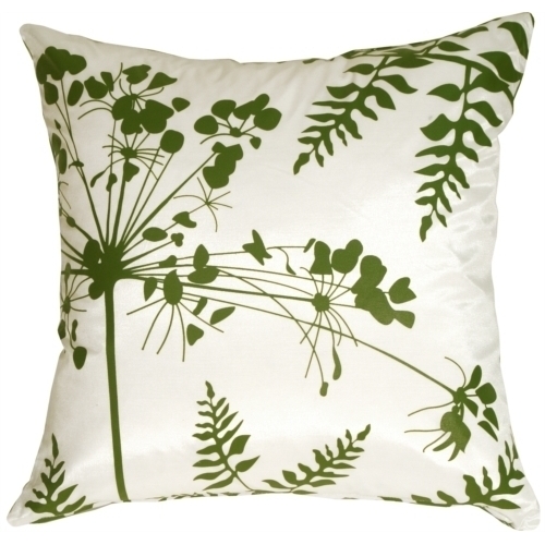 Pillow Decor - White With Green Spring Flower And Ferns Pillow 20x20