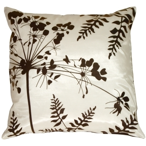 Pillow Decor - White With Brown Spring Flower And Ferns Pillow 20x20