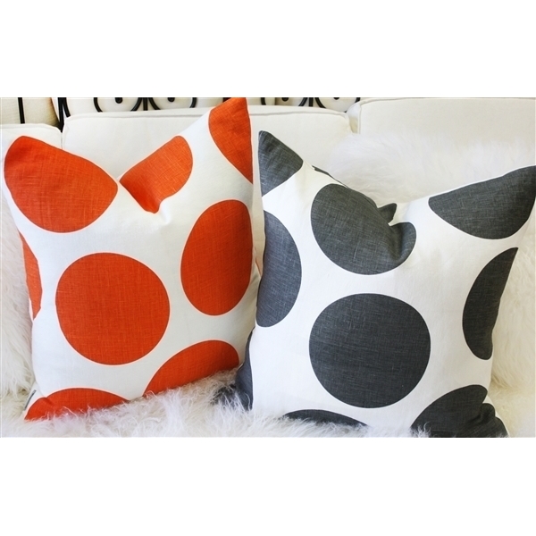 Pillow Decor - Tuscany Linen Orange Circles Throw Pillow 22x22