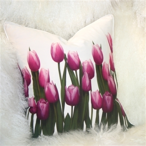 Pillow Decor - Vibrant Magenta Tulips 19x19 Throw Pillow