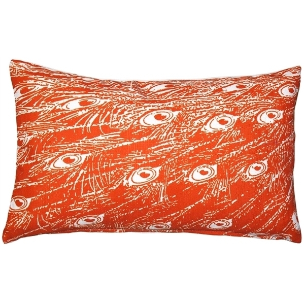 Pillow Decor - Peacock Orange Relief Throw Pillow 12x20