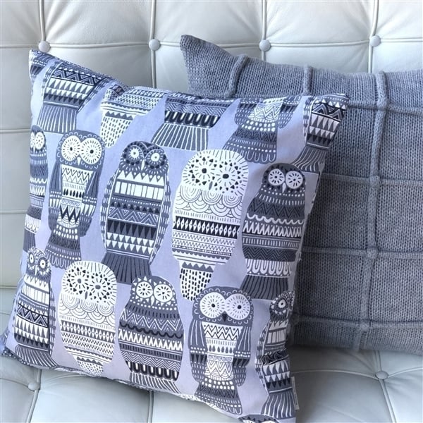 Pillow Decor - Midnight Owl Cotton Print Throw Pillow 17x17