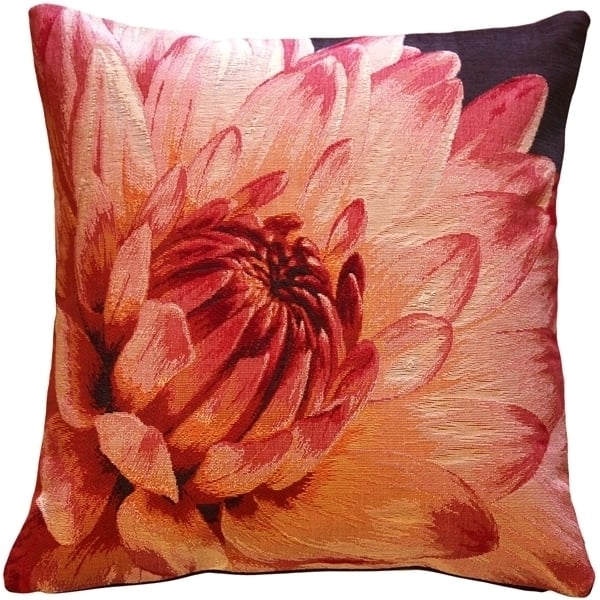 Pillow Decor - Pink Dahlia Bold Blossom Tapestry Throw Pillow Complete With Pillow Insert