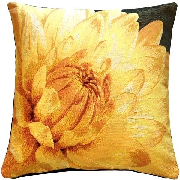 Pillow Decor - Yellow Dahlia Bold Blossom Tapestry Throw Pillow Complete With Pillow Insert