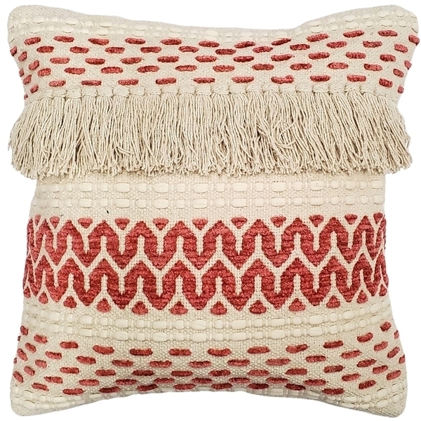 Pillow Decor - Ojai Red Bohemian Pillow 20x20 Complete With Pillow Insert