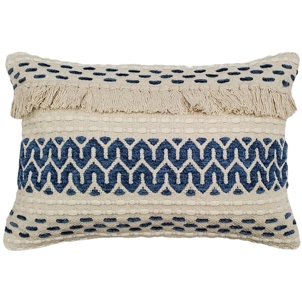 Pillow Decor - Ojai Blue Bohemian Pillow 16x24 Complete With Pillow Insert