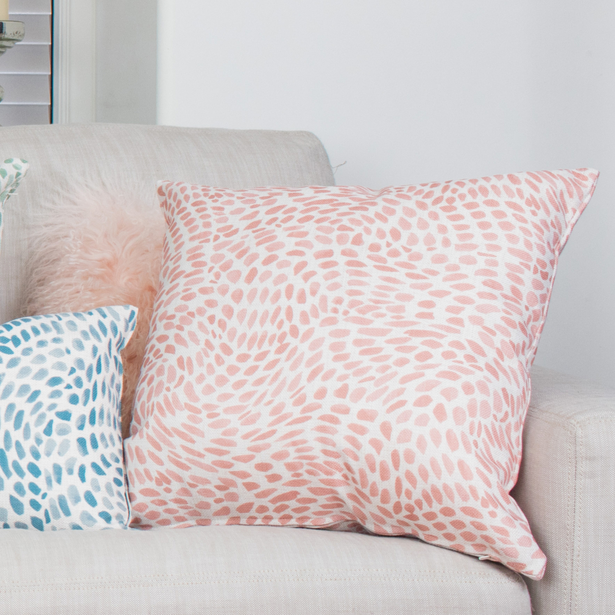 Matisse Dots Coral Pink Throw Pillow 19x19 Inches Square, Complete Pillow With Polyfill Pillow Insert