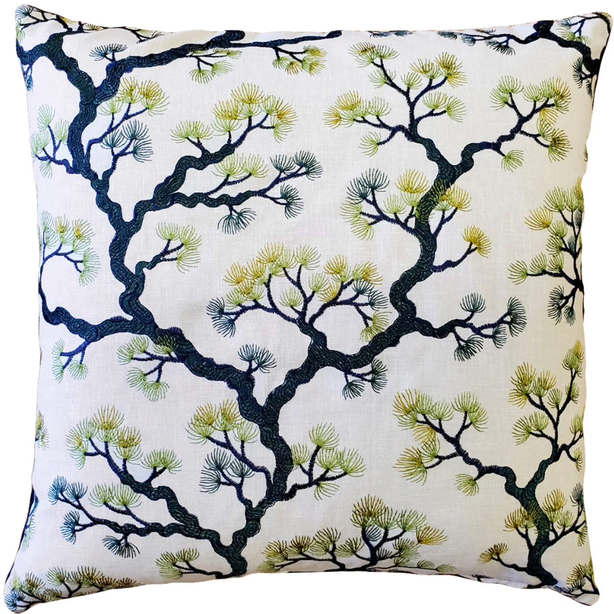 Bonsai Pine Teal Green Throw Pillow 19x19 Inches Square, Complete Pillow with Polyfill Pillow Insert