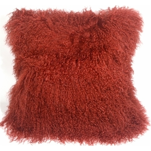 Pillow Decor - Mongolian Sheepskin Red Throw Pillow