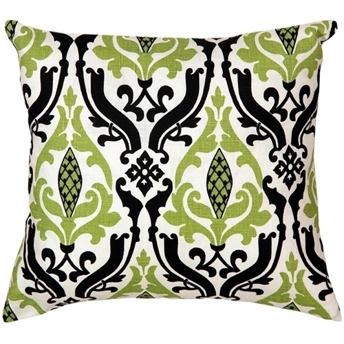 Pillow Decor - Linen Damask Print Green Black 16x16 Throw Pillow