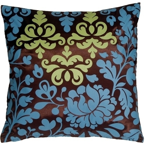 Pillow Decor - Bohemian Damask Brown, Blue And Olive Throw Pillow