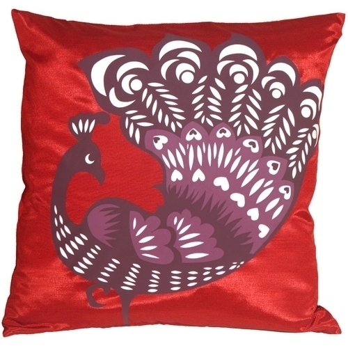 Pillow Decor - Proud Peacock Red Throw Pillow