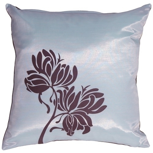 Pillow Decor - Chocolate Flowers On Blue Accent Pillow