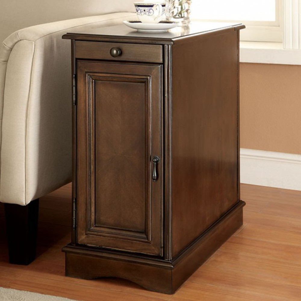 1 Cabinet Wooden Side Table With Power Hub And Pull Out Tray, Brown- Saltoro Sherpi