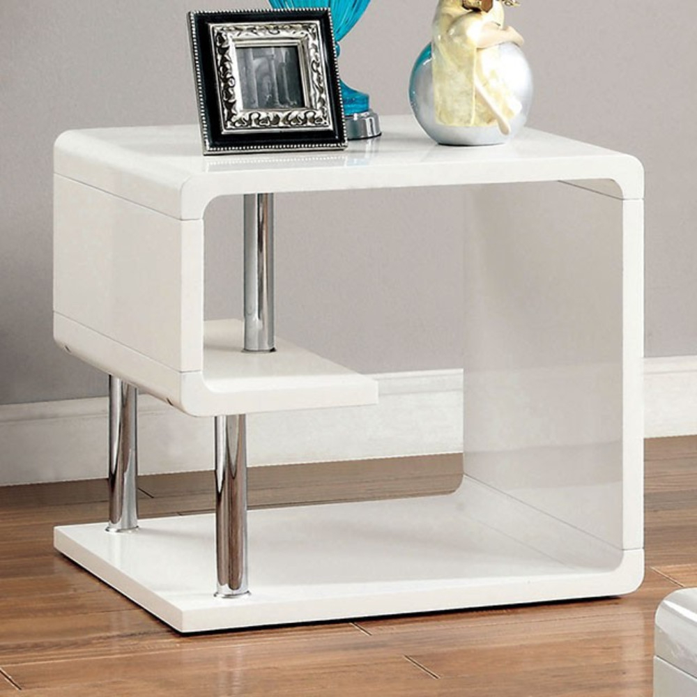 Ninove I Contemporary Style End Table, White- Saltoro Sherpi