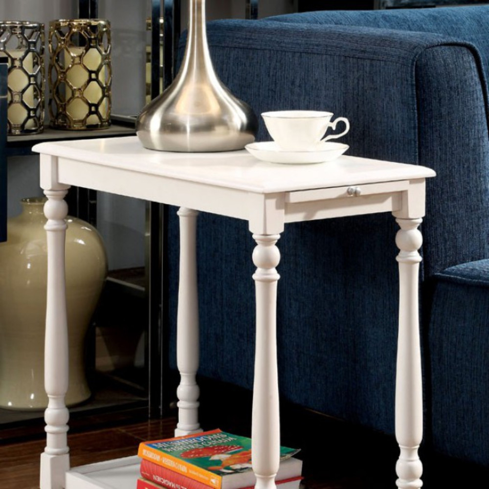 Wooden Side Table With Turned Legs And Open Shelf, White- Saltoro Sherpi