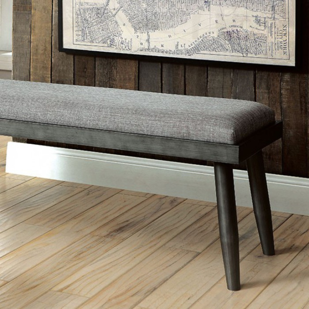 Fabric Upholstered Metal Bench With Angled Legs, Gray- Saltoro Sherpi