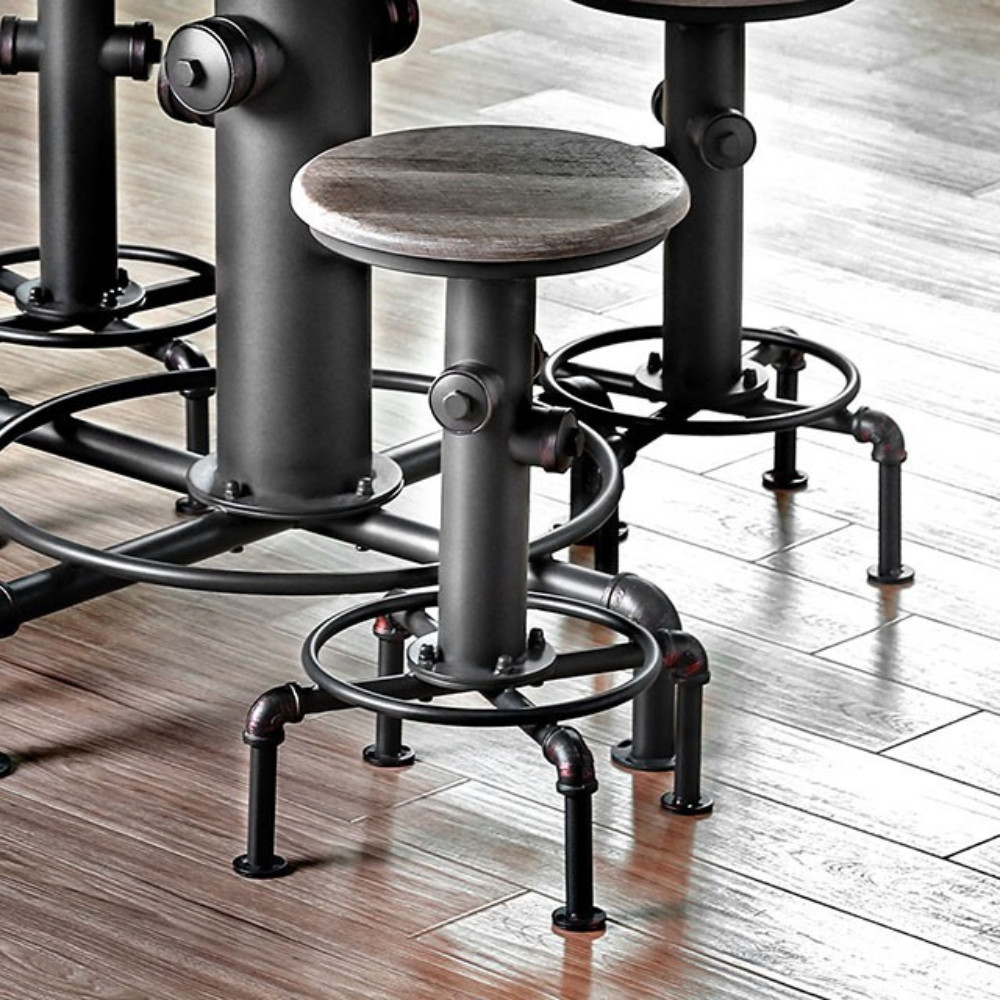 Fire Hydrant Shape Metal Counter Height Chair, Set Of 2, Antique Black- Saltoro Sherpi