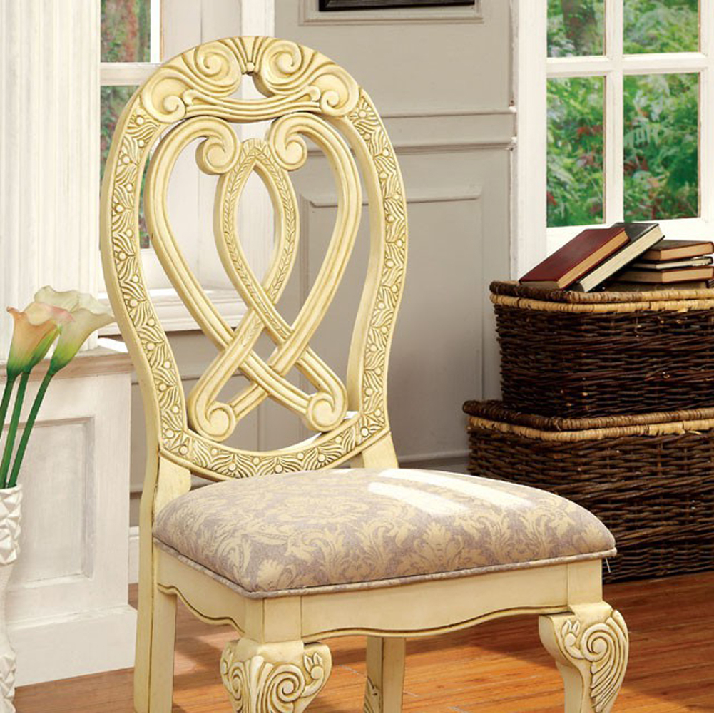 Wyndmere Traditional Side Chair, Cream Finish, Set Of 2- Saltoro Sherpi