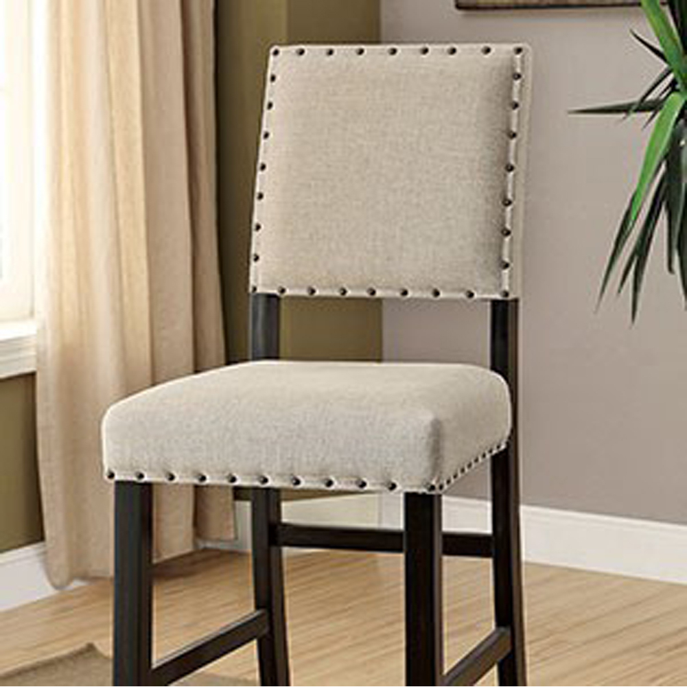 SANIA II Rustic Bar Chair In Ivory Linen, Cream, Set Of 2- Saltoro Sherpi