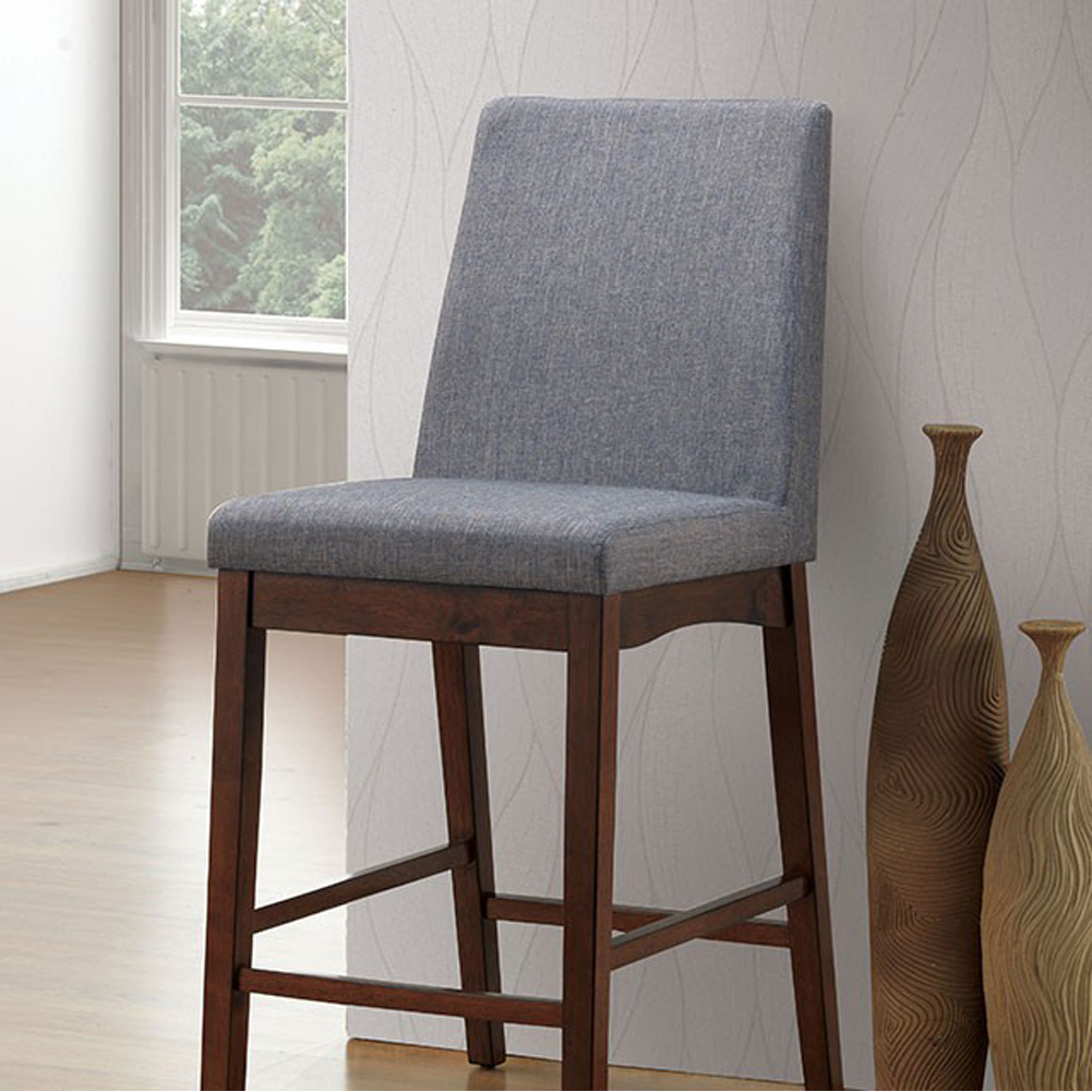 Fabric Padded Counter Height Wooden Chair, Set Of 2, Gray And Brown- Saltoro Sherpi