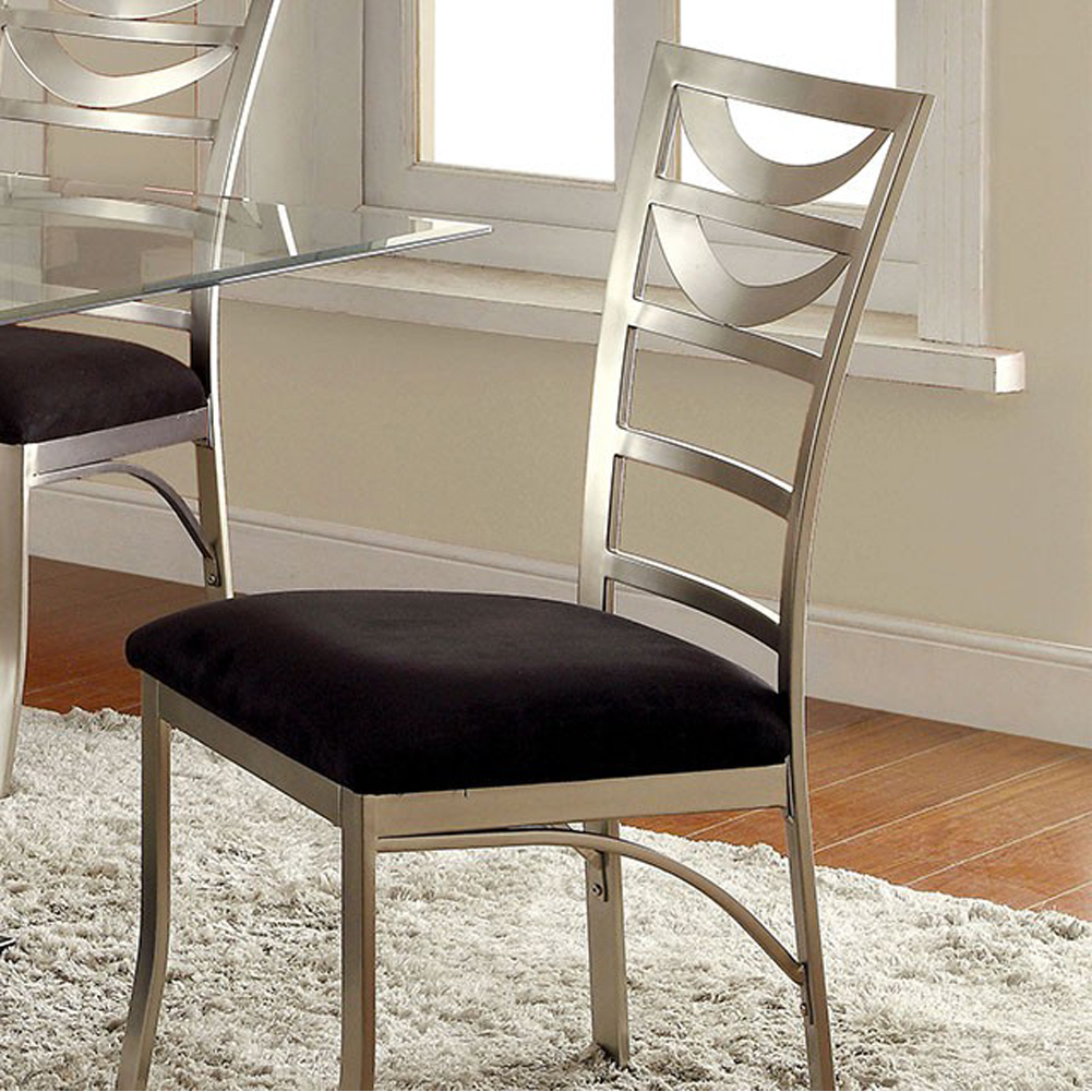 Roxo Contemporary Side Chair With Black Micro Fabric Cushion, Set Of 2- Saltoro Sherpi