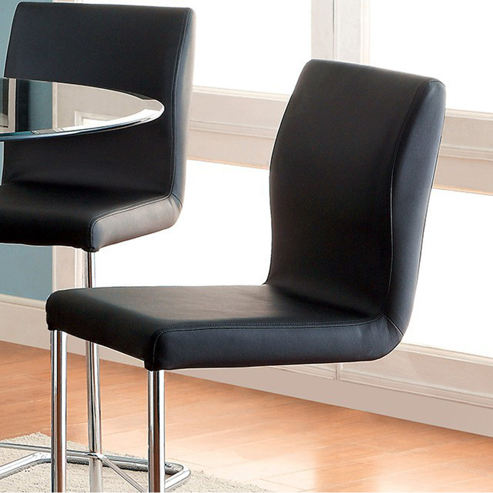 Lodia II Contemporary Counter Height Chair With Black Pu, Set Of 2- Saltoro Sherpi