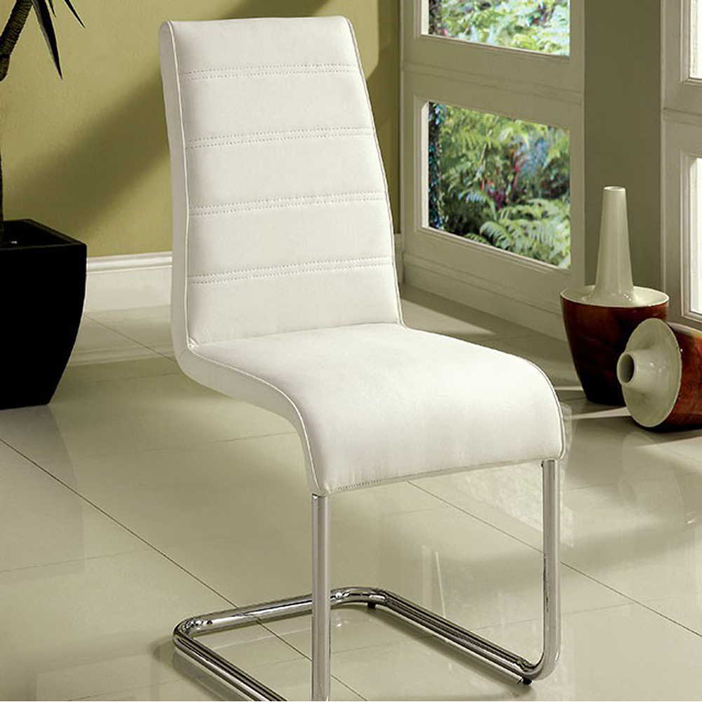 Mauna Contemporary Side Chair With Steel Tube, White Finish, 2Pc- Saltoro Sherpi