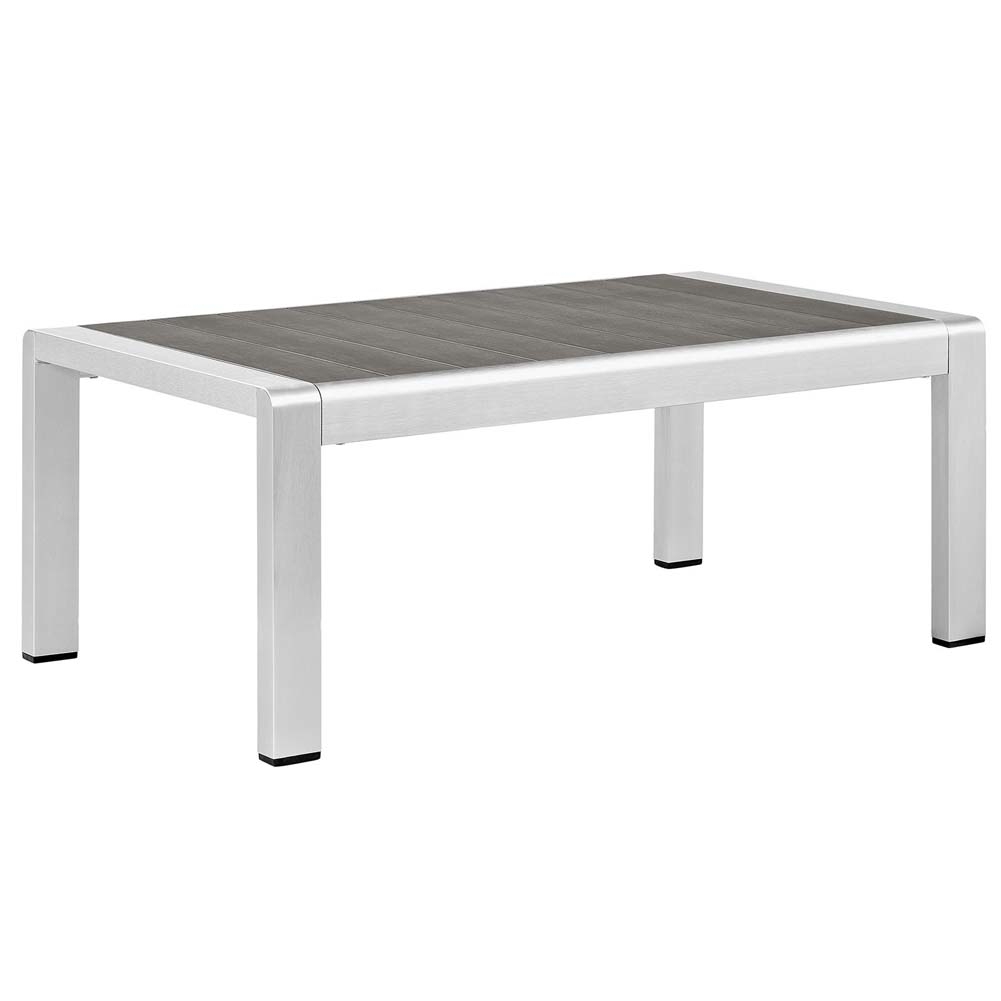 Outdoor Patio Coffee Table With Metal Frame, Silver And Gray