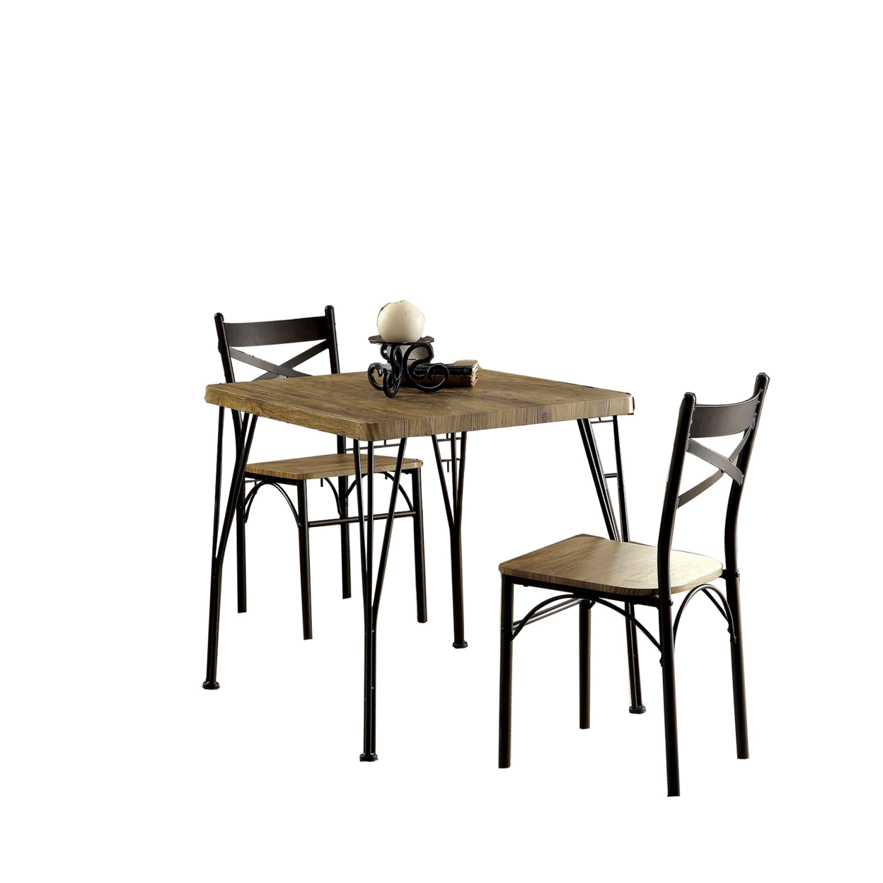 Industrial Style 3 Piece Dining Table Wood And Metal, Brown And Black- Saltoro Sherpi