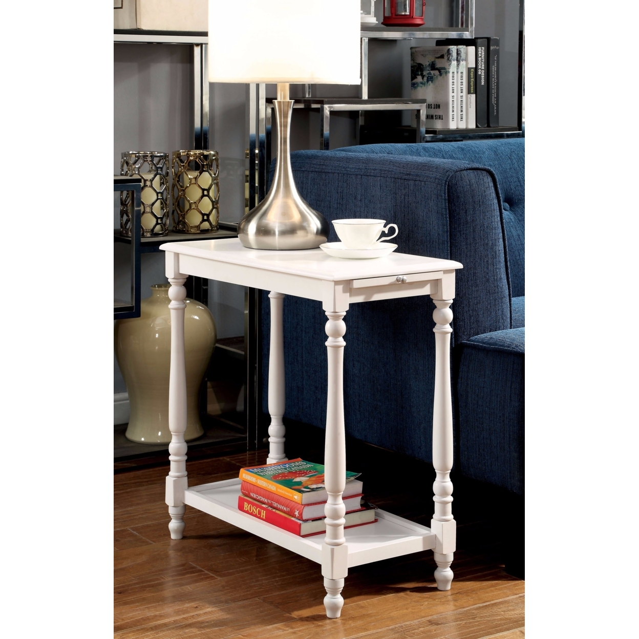 Wooden Side Table With Turned Legs And Open Shelf, White- Saltoro Sherpi