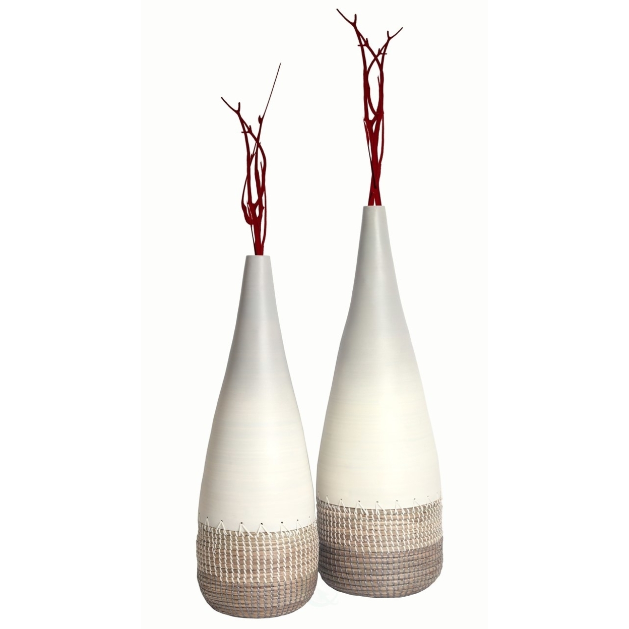 Spun Bamboo And Coiled Seagrass Vase - Set Of 2