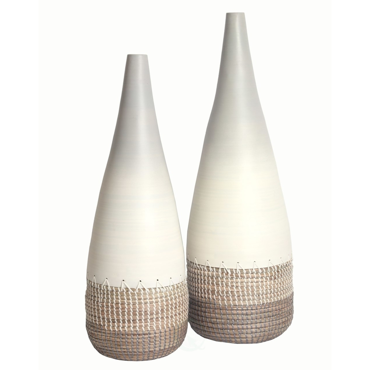 Spun Bamboo And Coiled Seagrass Vase - Set Of 2