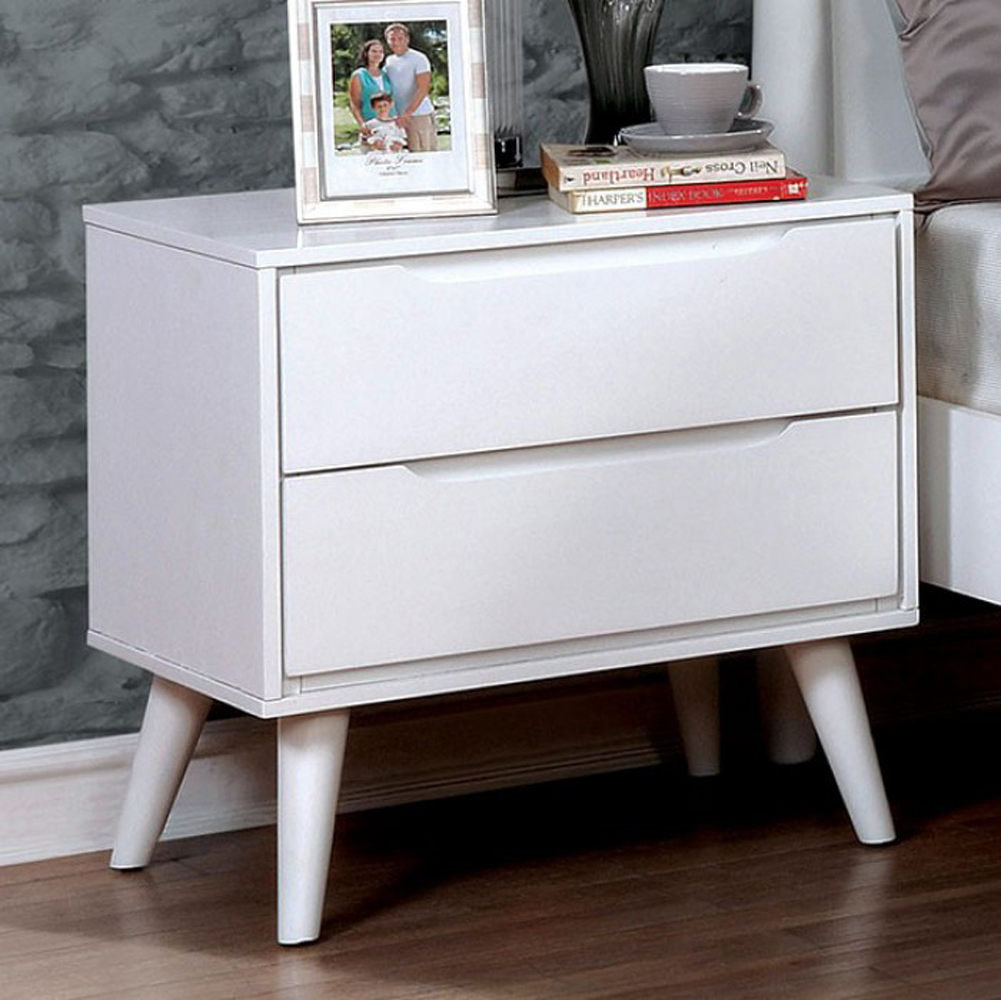 2 Drawer Wooden Nightstand With Recessed Drawer Fronts, White- Saltoro Sherpi