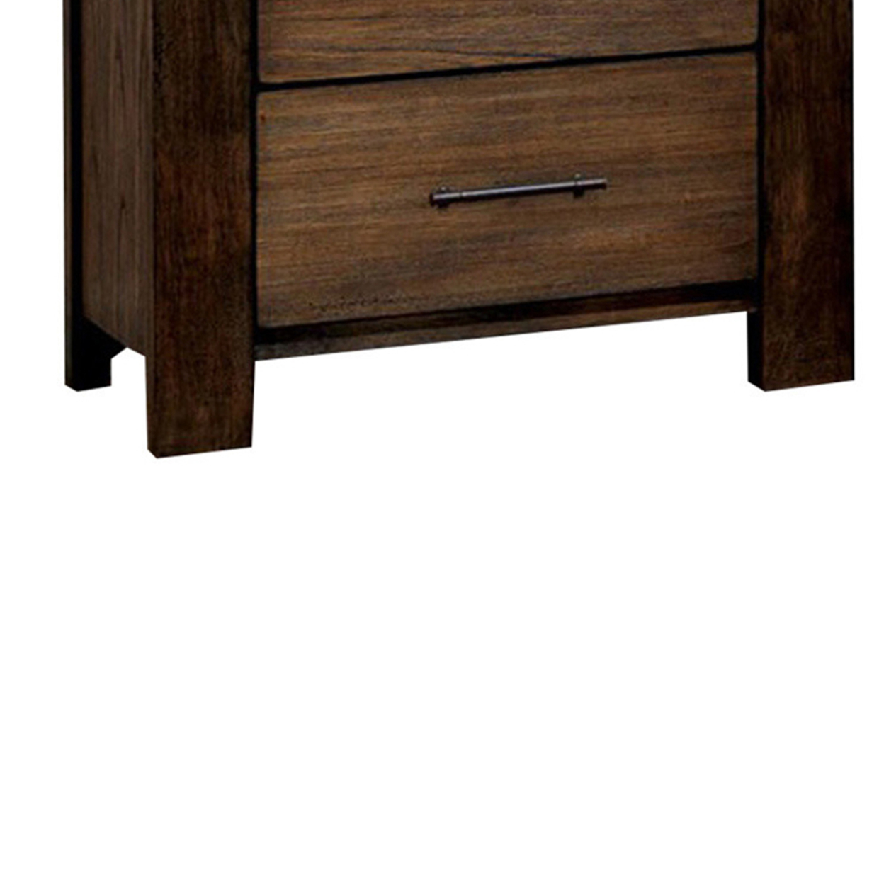 2 Drawer Wooden Nightstand With Grain Details, Oak Brown- Saltoro Sherpi