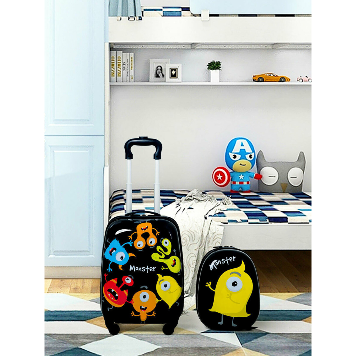 2PC Kids Luggage Set Backpack & Rolling Suitcase For School Travel ABS