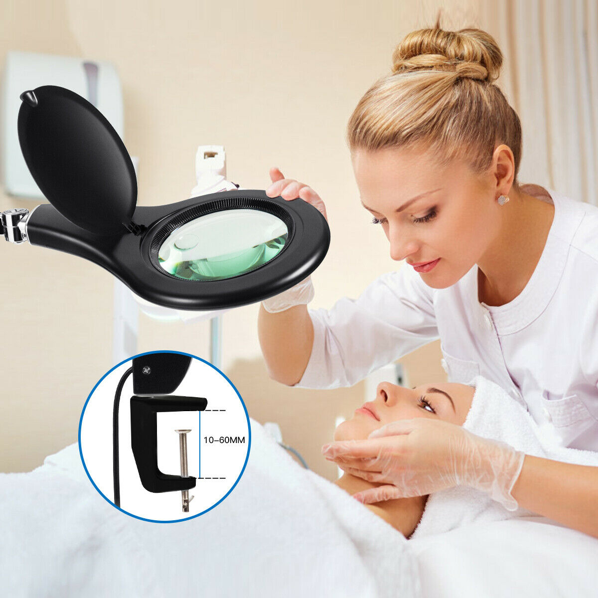 LED Magnifying Glass Desk Lamp W/ Swivel Arm & Clamp 2.25x Magnification Black