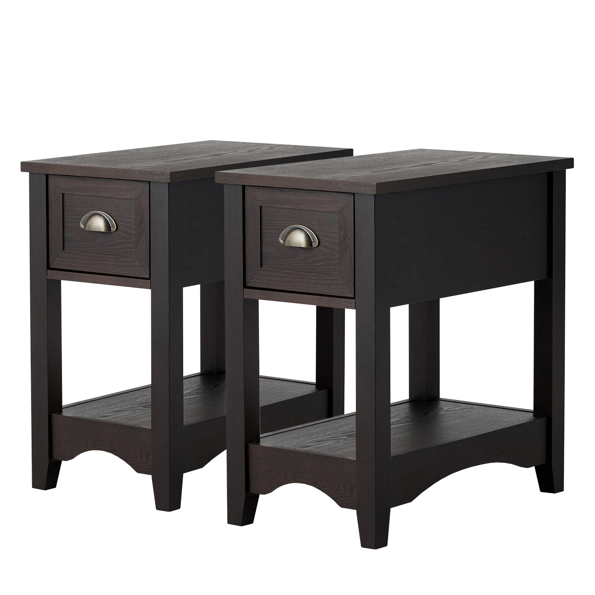 Set Of 2 Contemporary Side End Table Compact Table W/ Drawer Nightstand Espresso/Tawny/Walnut - Espresso