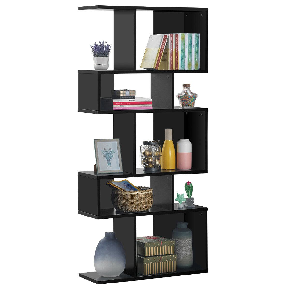 5 Cubes Ladder Shelf Freestanding Corner Bookshelf Display Rack Bookcase - Black