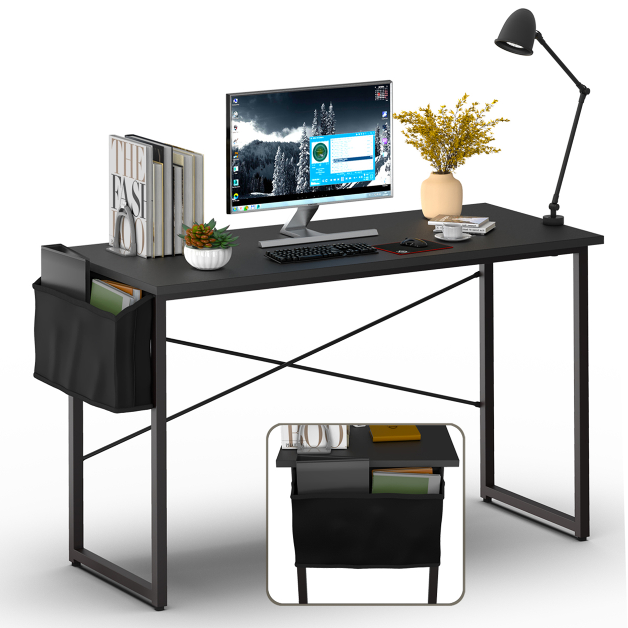 Modern Computer Desk 40''/47'' Study Writing Table W/ Storage Bag - Black, 47''