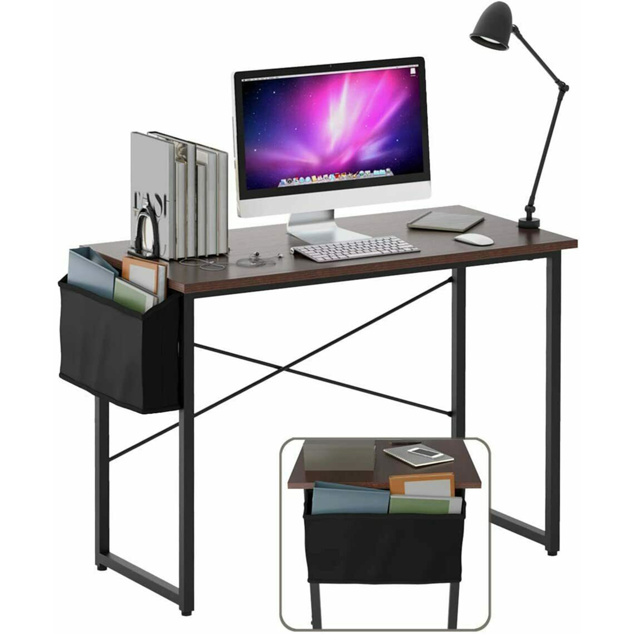 Modern Computer Desk 40''/47'' Study Writing Table W/ Storage Bag - Coffee, 40''