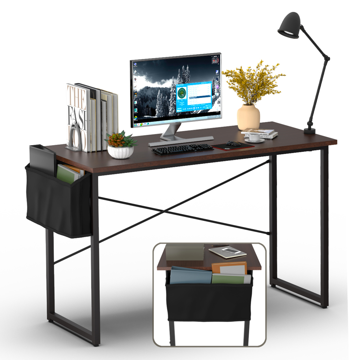 Modern Computer Desk 40''/47'' Study Writing Table W/ Storage Bag - Coffee, 47''
