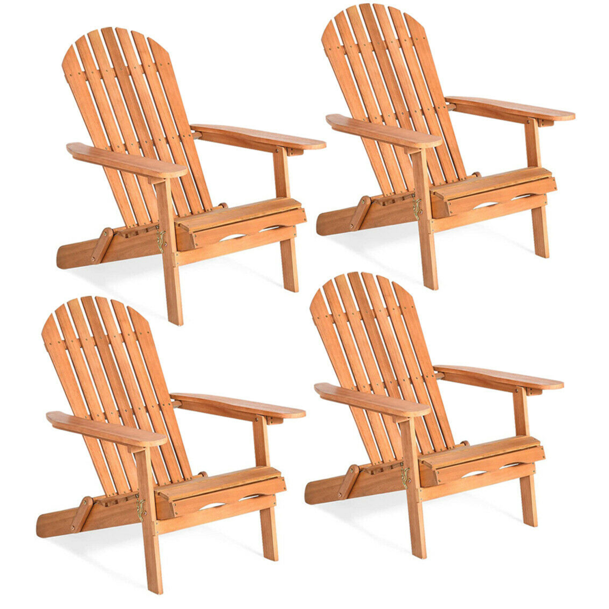 4 PCS Eucalyptus Adirondack Chair Foldable Outdoor Wood Lounger Chair Natural