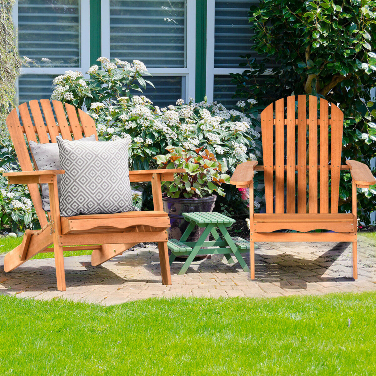 4 PCS Eucalyptus Adirondack Chair Foldable Outdoor Wood Lounger Chair Natural