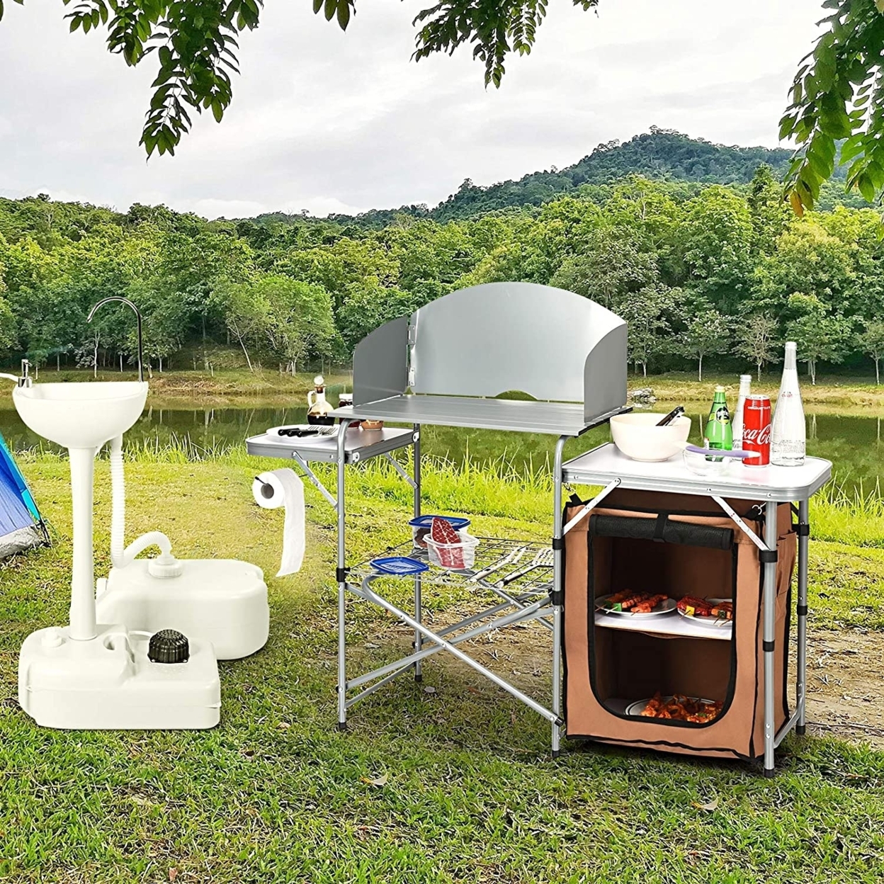 Outdoor Kitchen Foldable Grilling Stand Portable Camping Grill Table BBQ Table