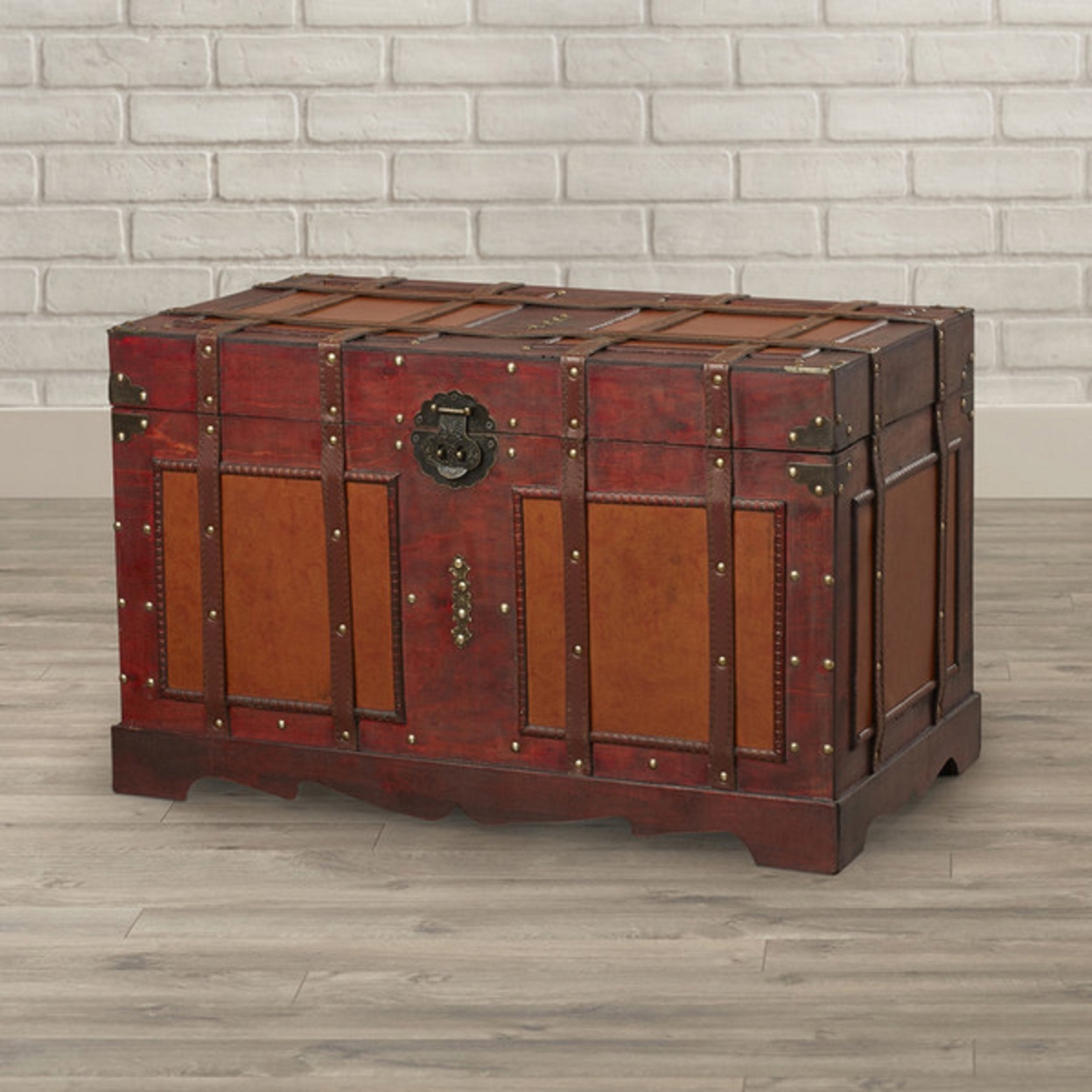 Large Antique Style Steamer Trunk-Decorative Storage Box