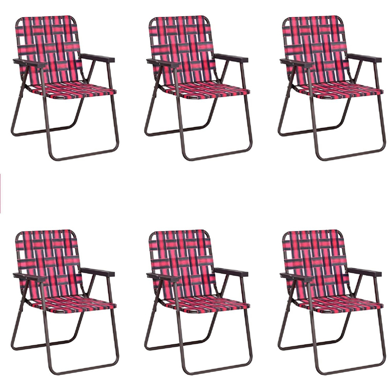 Set Of 6 Patio Folding Web Chair Set Portable Beach Camping Chair - Red