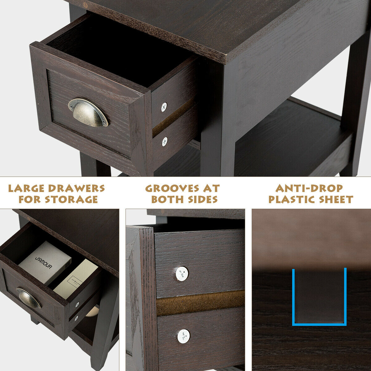 Contemporary Chair Side End Table Compact Table W/ Drawer Nightstand Espresso/Tawny/Walnut - Reddish Brown