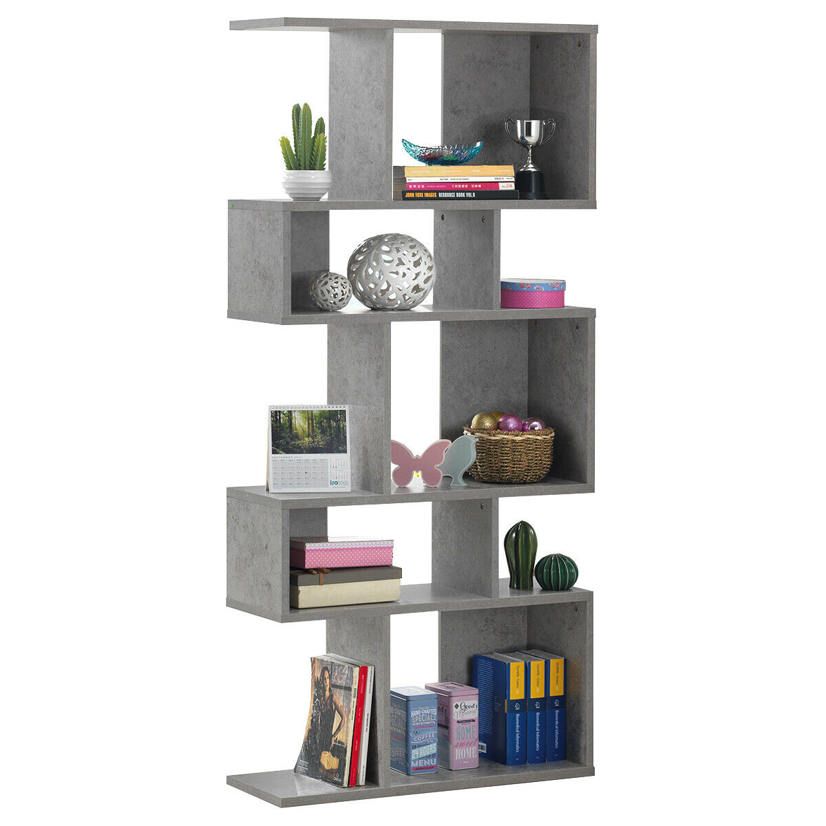 5 Cubes Ladder Shelf Freestanding Corner Bookshelf Display Rack Bookcase - Gray