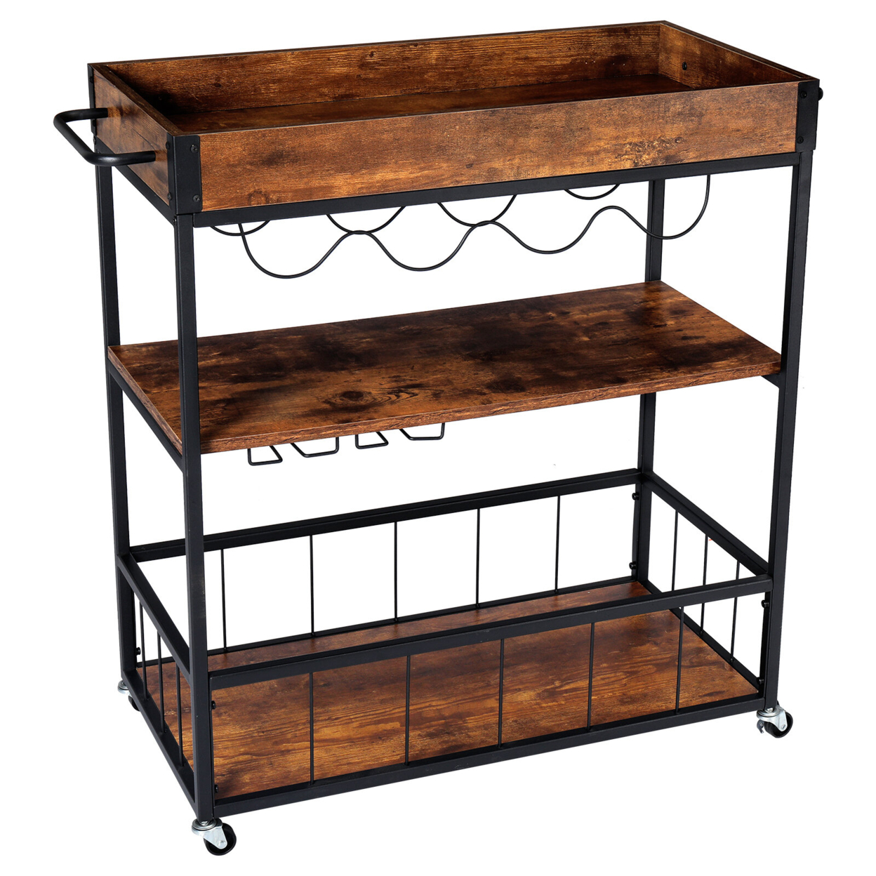 3-Tier Bar Cart Kitchen Serving Utility Cart on Wheels with Storage
